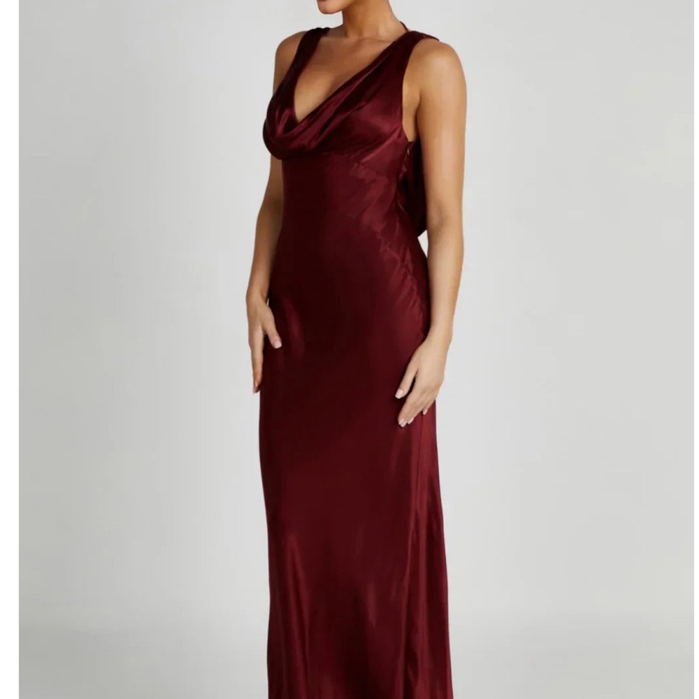 Angelique Satin Cowl Back Maxi Dress - Berry - Picture 2 of 4